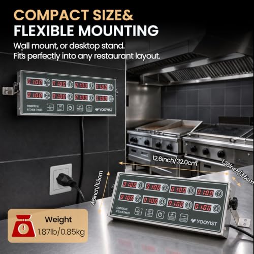 Commercial 8 Channel Digital Kitchen Timer Loud Alarm Cook Timer - color: Gray