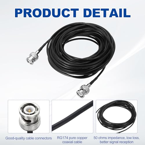 uxcell BNC Male to Male Coaxial Jumper Cable 50 Ohm 29.5 Feet RG174 - size: 29.5 Feet