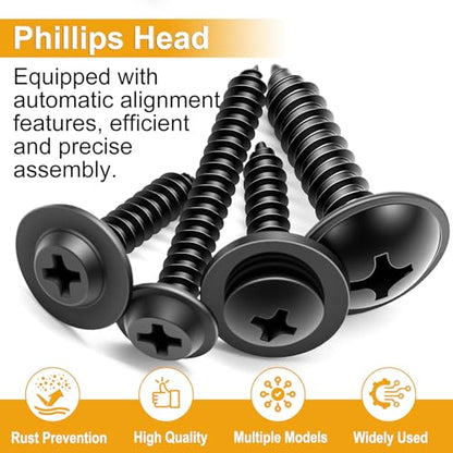 weideer 280pcs Automotive Body Screw Assortment Kit,#8#10#12#14 Automatic Trim Screws, Self Tapping Screw,Phillips Head&Washer Head Universal Fender Liner Screw - color: BK M4.2- M6.3 Kit