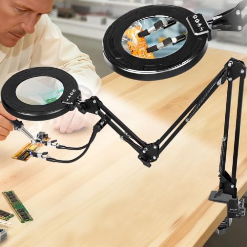 12X Magnifying Glass with Light and Stand, Soldering Helping Hands - color: Black, size: 12X