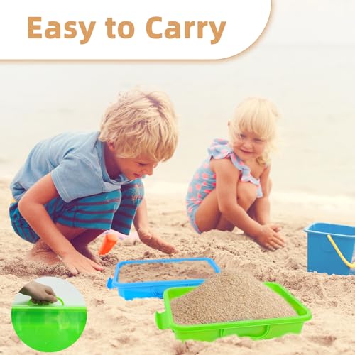 3 Pcs Plastic Sensory Bins-Portable Sandbox Container with Handle & Clear Lid-Stackable Play Tray for Kids Storage Sand,Toys & Crafts-Organizing Container for Home,Office and More(Green+Blue+Pink)