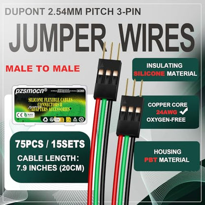 15 Sets / 75 Pcs for Dupont 2.54mm 3-Pin Male-Male Connector Kit - size: 3-Pin, style: Male to Male