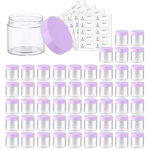 Eternal Moment 50 Pack 2 OZ Plastic Jars Clear Cosmetic Container with Lids - color: Purple Lid, size: 2 Ounce