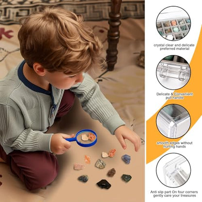 Acrylic Rock Collection Display Case, 2nd Gen Adjustable Storage Shelf - size: 3 layers