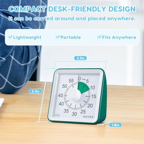 Secura Visual Timer for Kids, 60 Minute Classroom Countdown Timer for Study - color: Dark Green & Dark Green