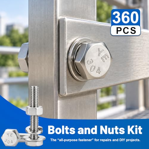 360PCS 1/4-20 Hex Head Bolt and Nut Assortment Kit 304 Stainless Steel - size: SS 1/4"-20 360PCS