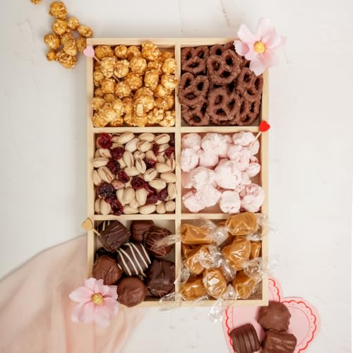 DIY Rectangle Wooden Divided Serving Tray 12 x 8-inch, Pack of 5 6-Section Candy Tray for Vegetable & Fruit Party Platters, by Woodpeckers - size: 12" x 8" 6 Part