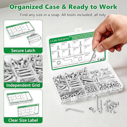 307 Pcs M5 Hex Socket Cap Screws Nuts Flat Washers Kit, 304 SS - size: SS M5 307pcs 3