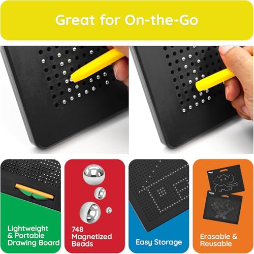 PicassoTiles Magnetic Drawing Board 748 Beads Pad Large 12x10 Inch STEM Writing Toy Reusable Erasable Educational Tablet for Toddlers Kids Age 3 Plus Magnet Learning Tool Brain Development PTB01BLK - style: Black