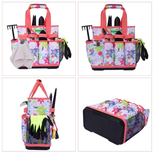 MELOTOUGH 12-Pocket Garden Tool Bag with Hard Bottom, Garden Tote, Flower - color: Flower