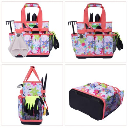 MELOTOUGH 12-Pocket Garden Tool Bag with Hard Bottom, Garden Tote, Flower - color: Flower