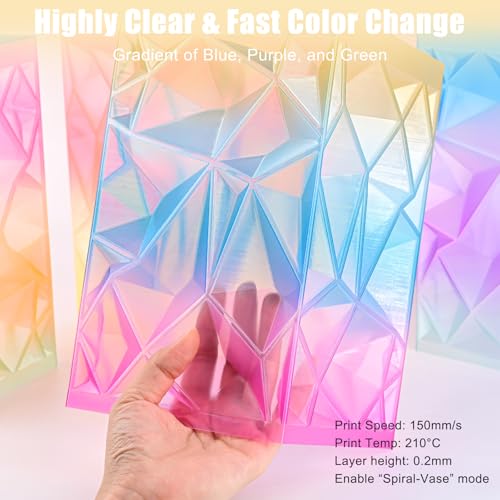OVV3D Transparent Rainbow PLA Filament 1.75mm, Multicolor Blue Purple Yellow Translucent 3D Printer Filament, Clear PLA Gradient Color Change, Spool 1KG, +/- 0.02 mm, Fit Most FDM 3D Printers - color: Translucent Blue Purple Yellow