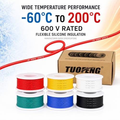 TUOFENG 18 AWG Stranded Wire, 6 Colors, 13.2 ft Each, Tinned Copper - size: 18 AWG Silicone Stranded Wire 6 Colors 13.2ft Each