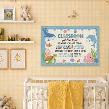 Ocean Classroom Golden Rule Decor Canvas Wall Hanging Banner - color: 03-Classroom Golden Rule - Ocean Theme
