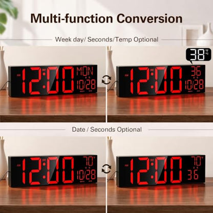 JALL 30" Oversize Digital Wall Clock with 7.3-inch Jumbo Numbers, Extra Large LED Wall Clock with Remote, Giant Digital Clock for Living Room, Church (Black Shell Red Font) - color: Black, size: 30 inches