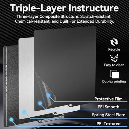 Kobra S1/Kobra X/Kobra 4 PEI Build Plate,264x276mm Double Sided Smooth+Textured Heated Bed Flexible Removable Spring Bed Plate Compatible with ANYCUBIC Kobra X/Kobra S1/Kobra 4 Combo 3D Printers - color: Double Sided Smooth&Textured, size: for ANYCUBIC Ko