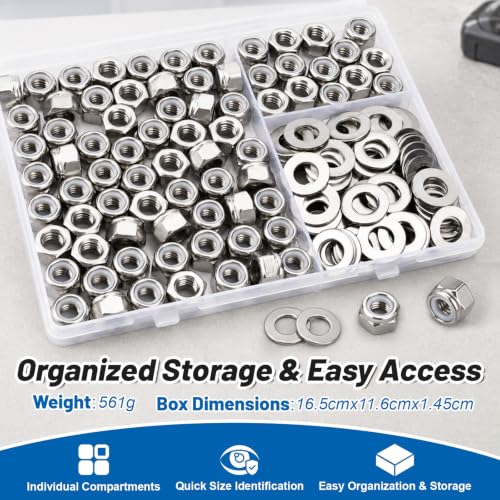 5/16-18 Lock Nut 150Pcs Stainless Steel Nylock Locking nut with Washer - size: locknuts-5/16" 150pcs