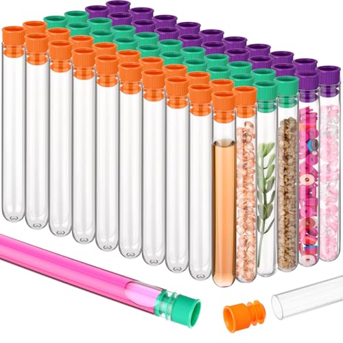Flutesan 60 Halloween Test Tubes Clear Plastic with Caps for Shots