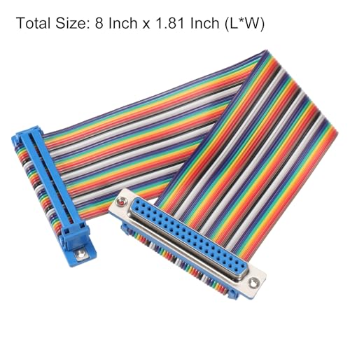 MECCANIXITY IDC Rainbow Wire Flat Ribbon Cable DB37 Female to DB37 Female 8 Inch Length 2.54mm Pitch Breadboard Jumper Wires for Electronic Projects - size: 8 Inch, style: DB37 Female to DB37 Female