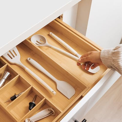 KitchenEdge Utensil & Junk Drawer Organizer, 19-33 in, Bamboo - color: Natural Bamboo, size: From 19" to 33" Wide
