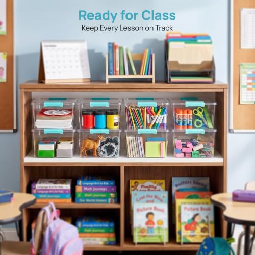 Vtopmart 4 Pack 12 Qt Clear Craft Storage Bins with Lids and Latches - color: Teal, size: 12 Qt