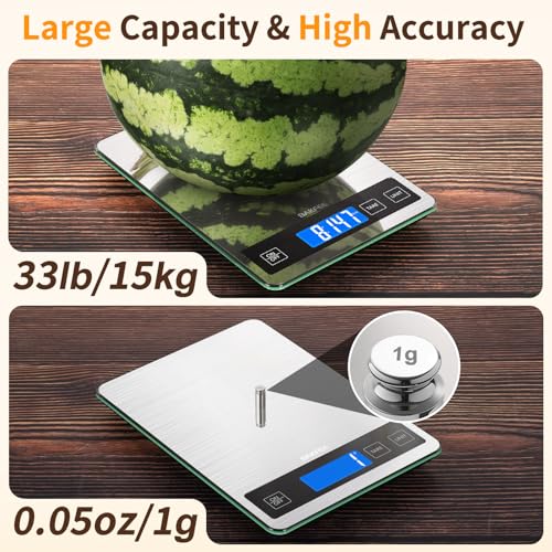 Food Scale, 33lb Kitchen Scale with 1g Precision, USB-C Rechargeable - color: Rechargeable-Black