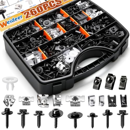 weideer 260PCS M4.2-1.41 M6-1.0 M8-1.25 1/4 Fender Liner Screw U Nut Kit - color: BK M4.2-M8 Kit