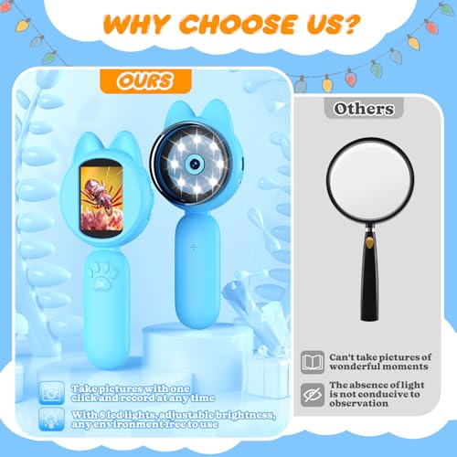 Leipan Magnifying Glass for Kids, 100X 2 LCD Scrren Handheld Microscope - color: Blue