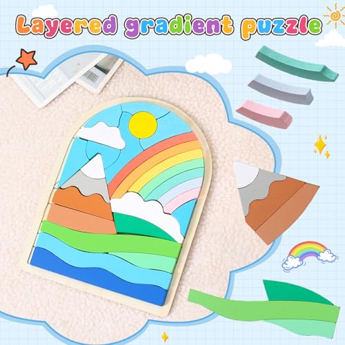 Montessori Wooden Shape Puzzles (Rainbow) - Over 3 Years Old - color: Rainbow