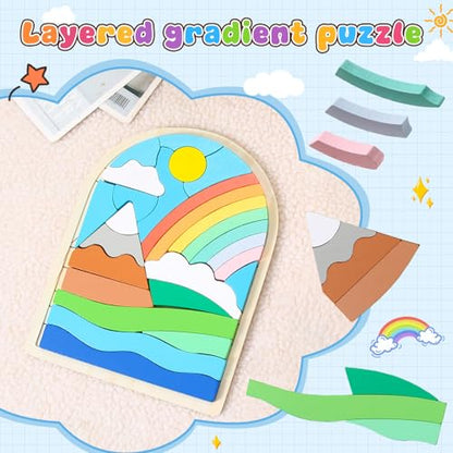 Montessori Wooden Shape Puzzles (Rainbow) - Over 3 Years Old - color: Rainbow
