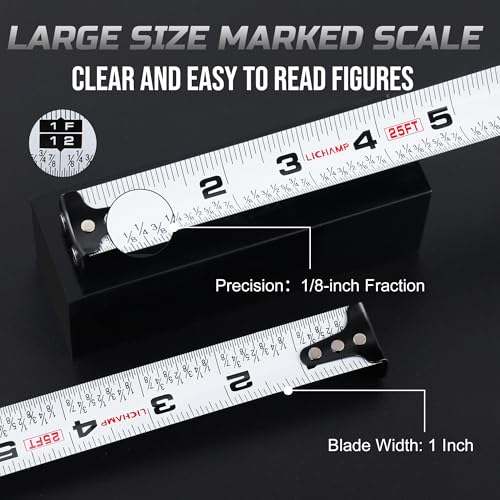 Lichamp 6 Pack Tape Measure 25 ft Magnetic, 1-Inch Wide Measuring Tape