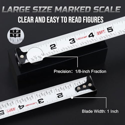 Lichamp 6 Pack Tape Measure 25 ft Magnetic, 1-Inch Wide Measuring Tape