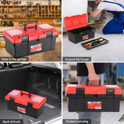 MAXPOWER 17 inch Tool Box, Small Plastic Toolbox with Handle - color: Red, size: 17"