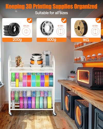 AHOWPD 3D Printer Filament Storage Rack, Rolling Cart for 40pcs Filaments - color: White