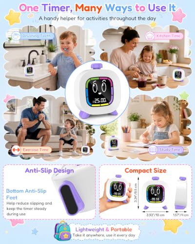 Digital Visual Timer for Kids ADHD, 99-Minute Countdown, Rechargeable - color: Purple