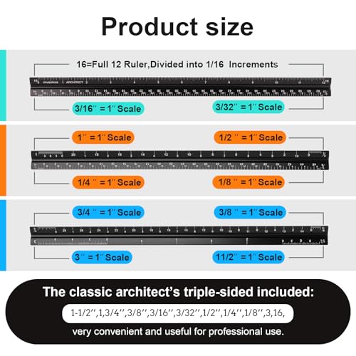 Architectural Scale Ruler, Imperial Measurements 12'' - color: Black-A