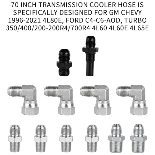 Mupera 6AN 70" Transmission Cooler Lines - 304SS Braided Lines Direct Fit - color: White, size: 70 Inch