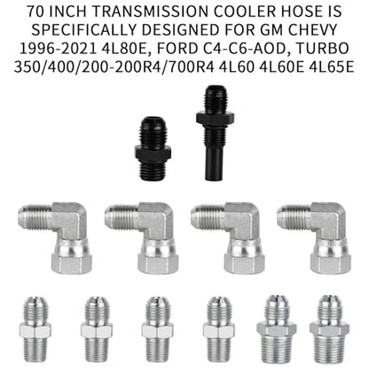 Mupera 6AN 70" Transmission Cooler Lines - 304SS Braided Lines Direct Fit - color: White, size: 70 Inch
