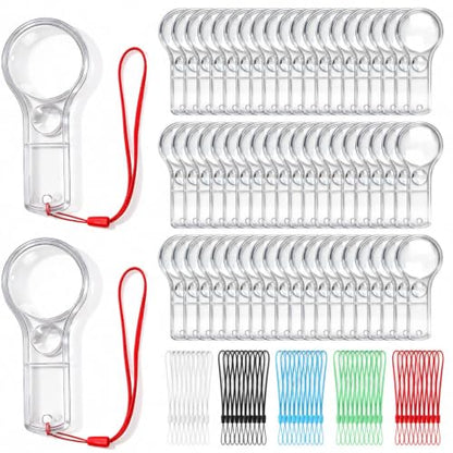 Coloch 60 Pack Plastic Magnifying Glasses for Kids, Mini Handheld Magnifier 5X and 10X Dual Clear Magnifying Lens with Lanyards for Reading, Observation, Science, Outdoor Exploration
