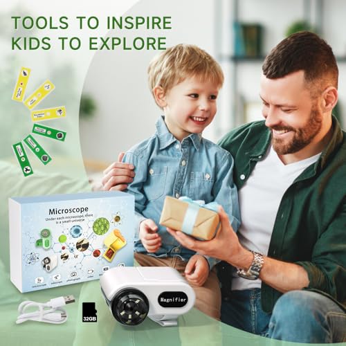 Microscope for Kids, [3-in-1] 1000X Handheld Mini Scope with 2" LCD Screen, Portable Miniscope for Kids 8-12 Halloween Christmas Birthday Edu Gifts, 32GB TF Card Included