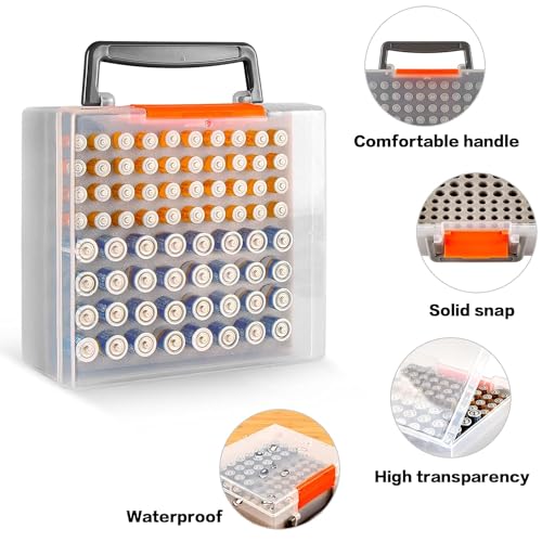 FULLCASE Battery Organizer Storage Case with Tester for AA AAA Batteries - color: Clear