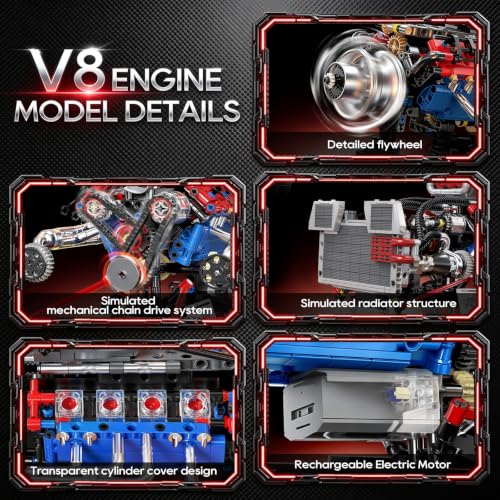 V8 Engine Model Kit that Runs, 1145PCS Advanced Muscle Engine Kit