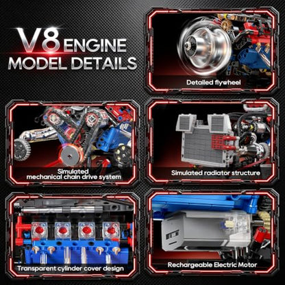 V8 Engine Model Kit that Runs, 1145PCS Advanced Muscle Engine Kit