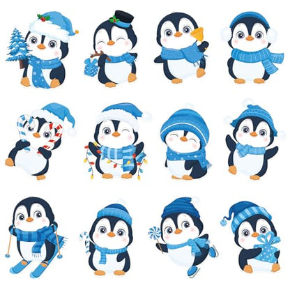 48Pcs Winter Penguin Cutouts, Cute Penguin Paper Cut Outs Bulletin Board Decor for Winter Christmas Holiday Home Office Classroom Chalkboard Window Wall Door Decor - style: Penguin
