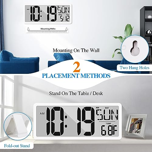 Large Digital Wall Clock with Backlight 15.2 Inch Digital Alarm Clock for Bedroom Wall Clocks Battery Operated Large Display with Temperature Desk Clocks for Office Living Room Decor - size: 15.2" Battery Operated with Backlight