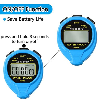 Waterproof Stopwatch Timer, Digital Stop-Watch for Sports, Blue - style: waterproof-blue