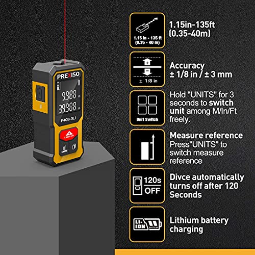 PREXISO Mini Laser Measurement Tool-135Ft Rechargeable Laser Distance Meter
