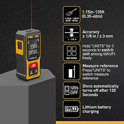 PREXISO Mini Laser Measurement Tool-135Ft Rechargeable Laser Distance Meter