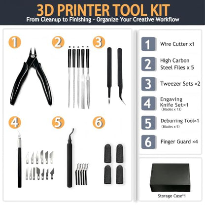 3D Printer Tool Kit Essential 3D Printer Tools for Removing, Smoothing, Finishing, Cleaning, Deburring, Craving, Measuring, Drilling 3D Printer Accessories for Bambu Lab, Ender3-Finishing - color: All in 1
