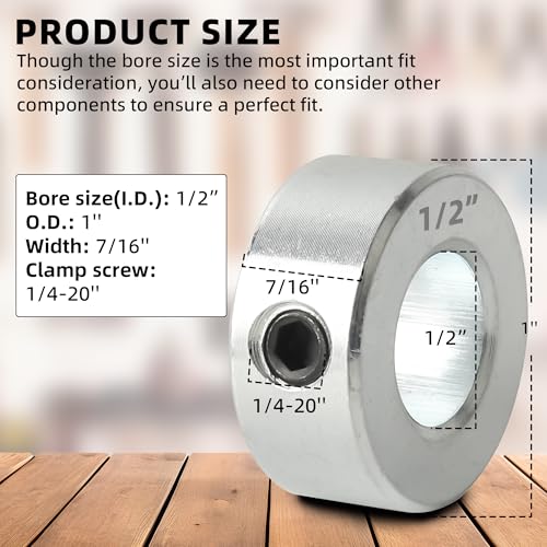 TonGass Screw Style Zinc Plated Carbon Steel 1/2" Bore Shaft Collar Set - size: 1/2"
